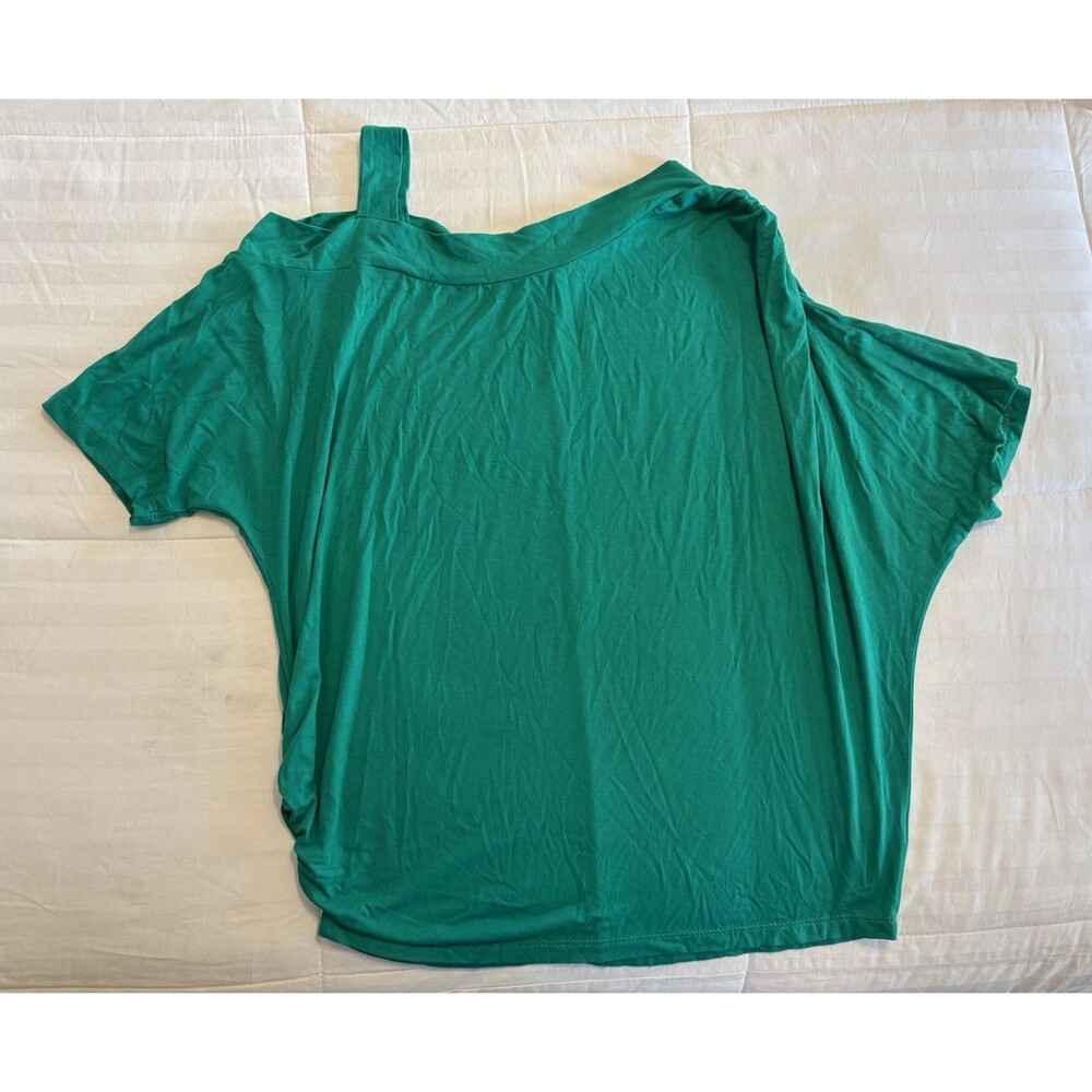 Emerald Green Cold Shoulder Dolman Sleeve Ruched Asymmetrical Top Sz S Womens